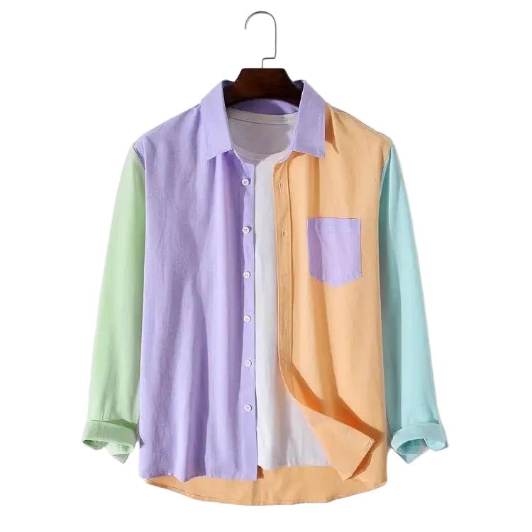 Men's Shirt Multi - Color Long Sleeve - 0 - Dan Flashes - Light Purple - Men's Shirt Fashion Lapel Long Sleeve Colorblock Dan Flashes